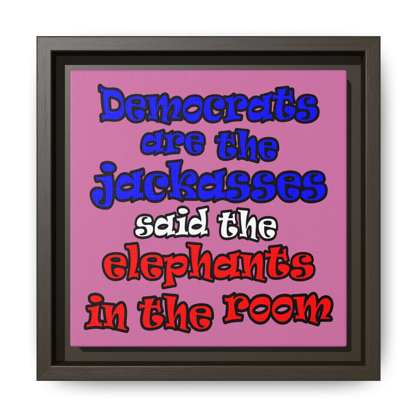 donkeys and elephants - framed canvas art (light pink)