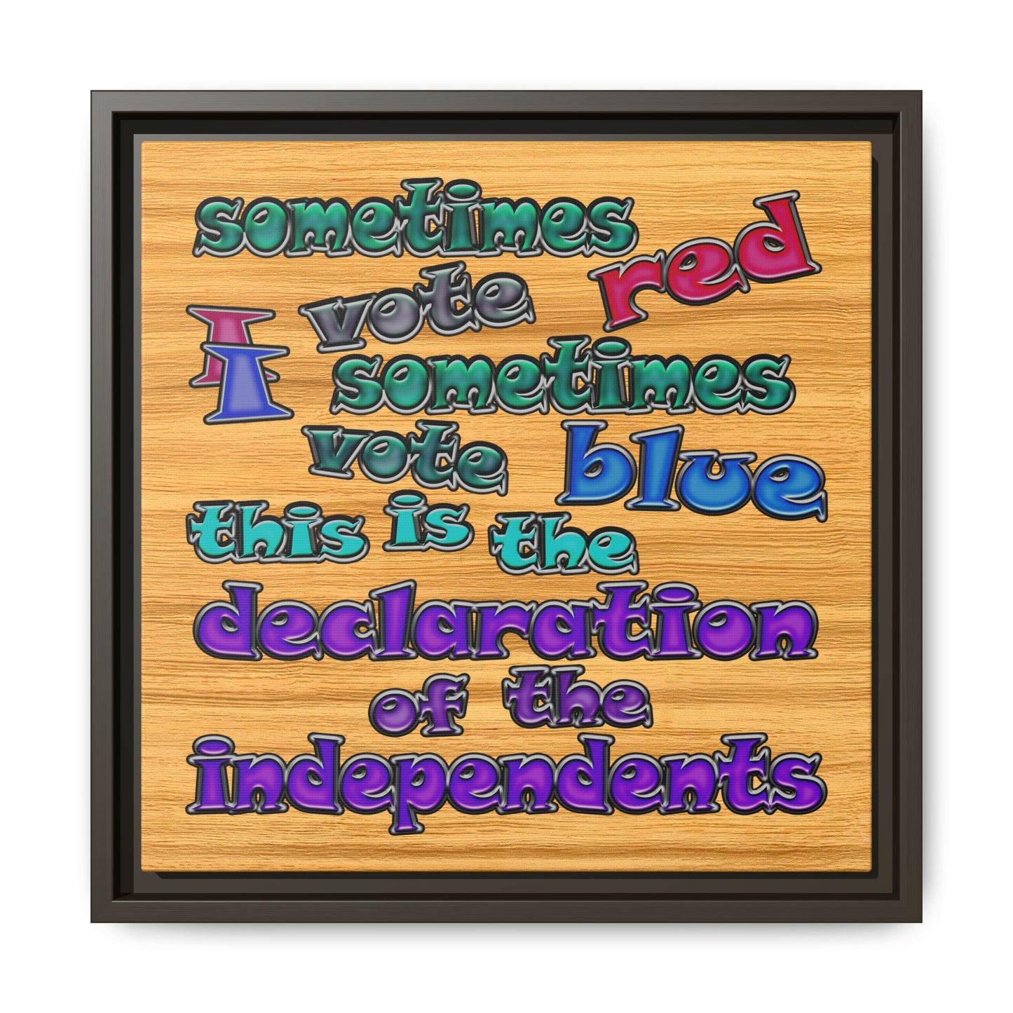 declaration of the independents - framed canvas art (butterscotch wood finish)