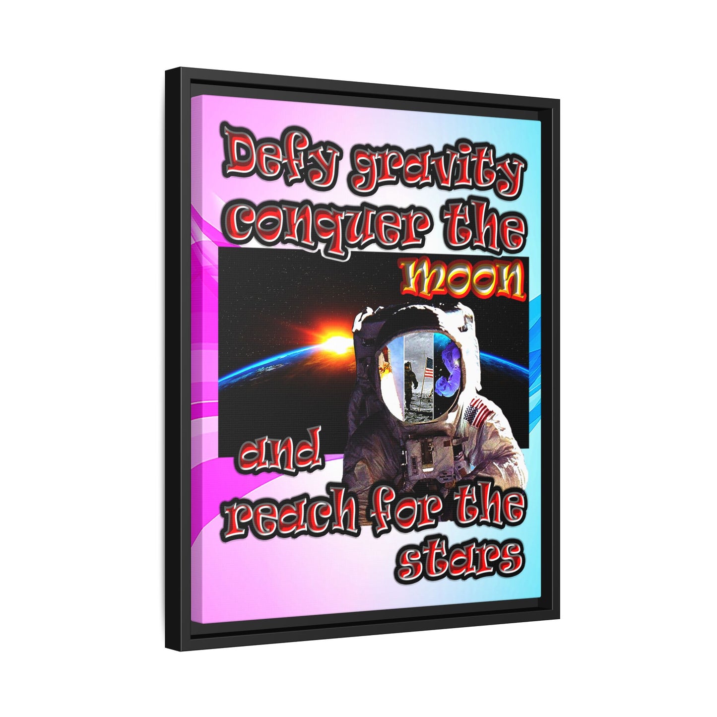 defy conquer reach - framed canvas art (light blue-pink wave)