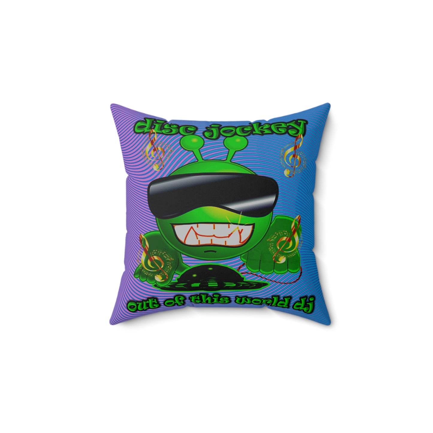 disc jockey - Spun Polyester Square Pillow - (light blue-purple wave)