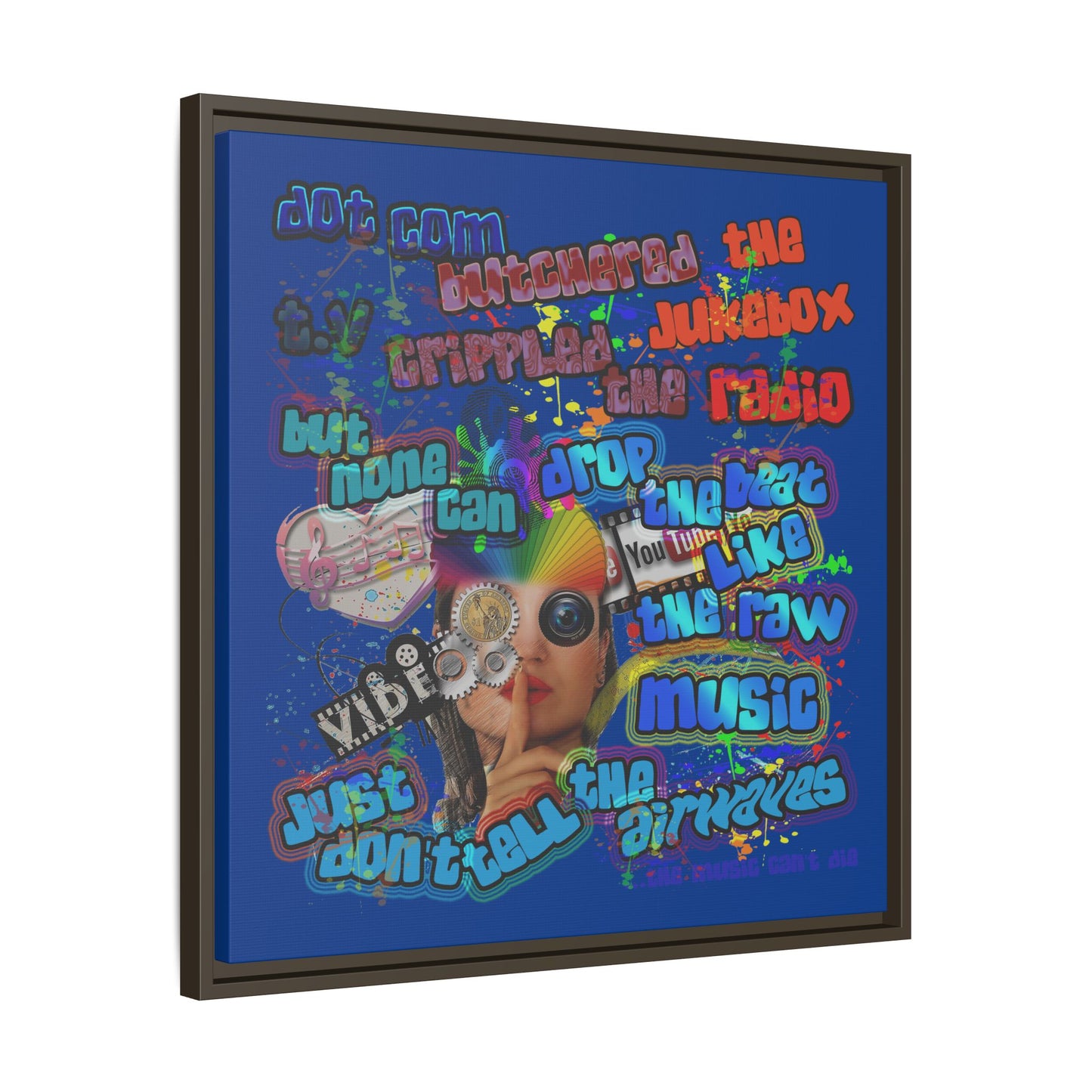 drop the beat - framed canvas art (dark blue)