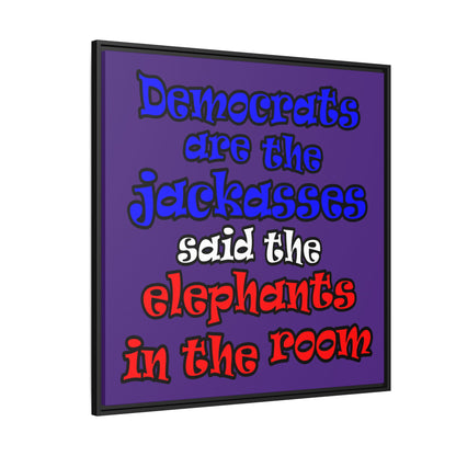 donkeys and elephants - framed canvas art (purple)