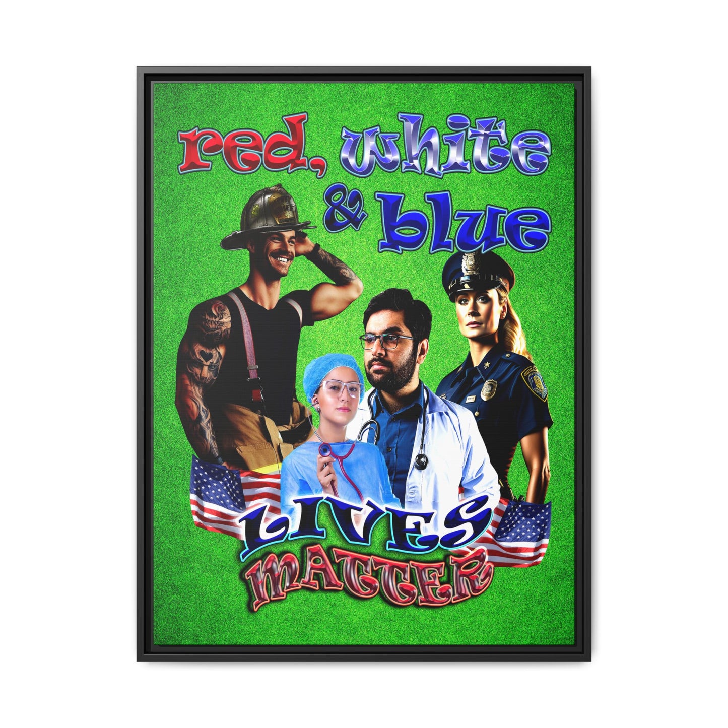 rw&b lives matter - framed canvas art (green turf)