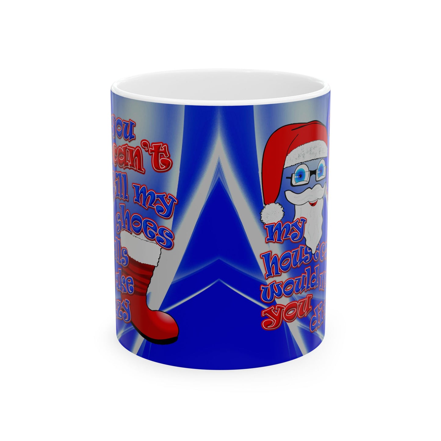 santa's shoes - White Mug (blue-white wave)