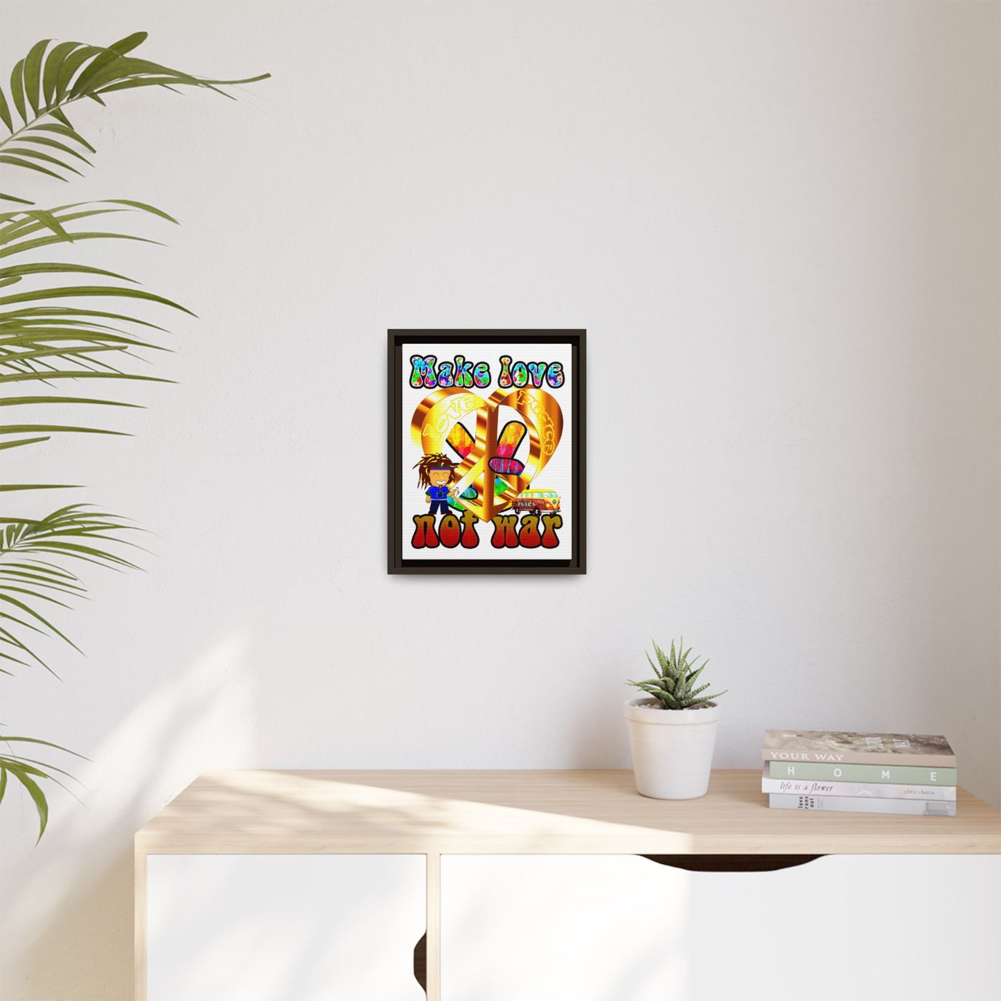 love peace - framed canvas art (white)