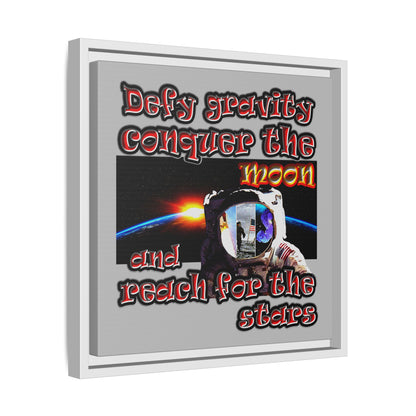 defy conquer reach - framed canvas art (light grey)
