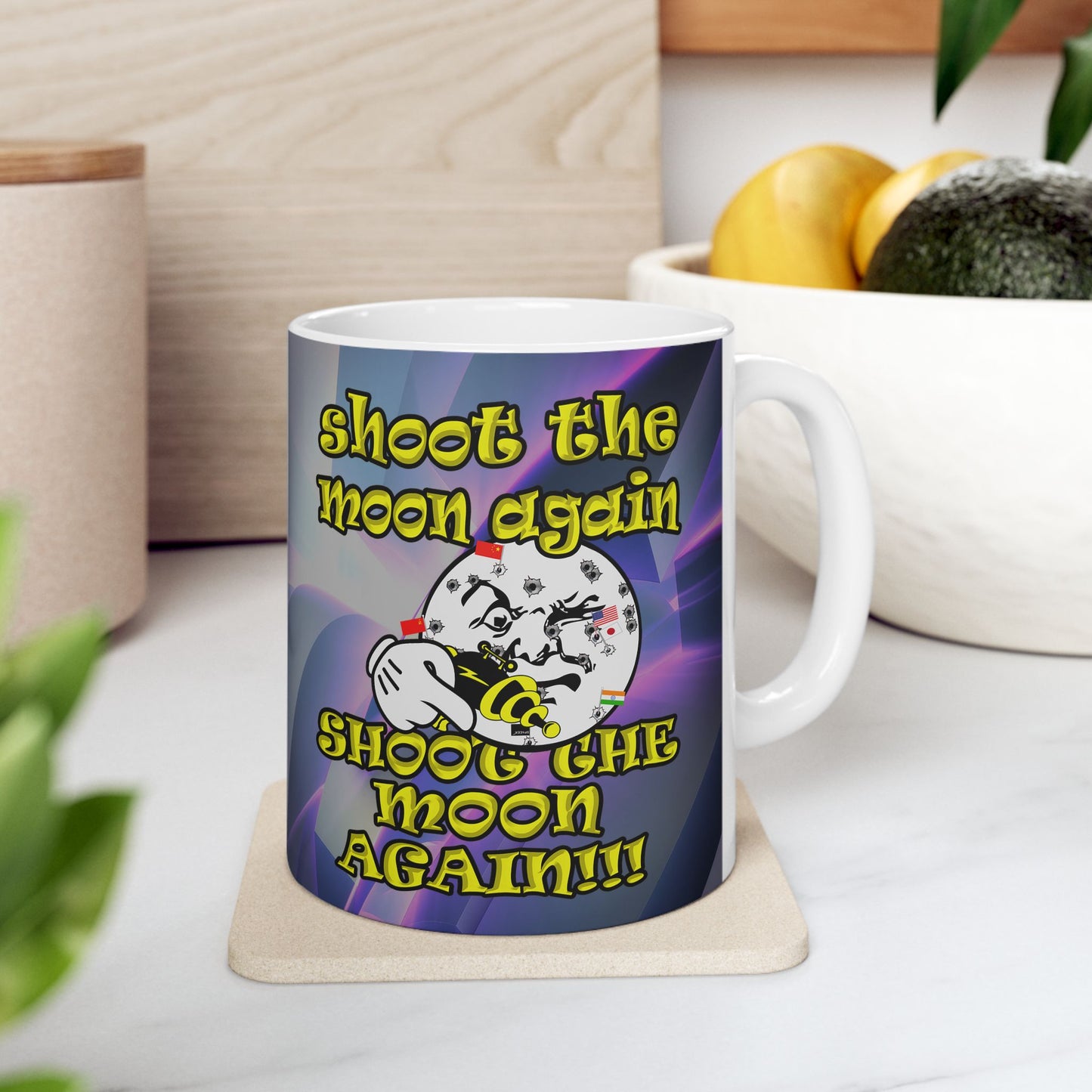 shoot the moon again - White Mug (grey-pink wave)