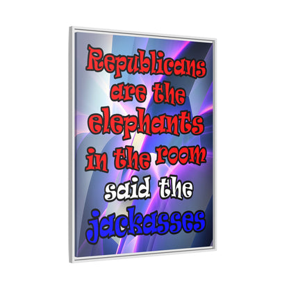 donkeys and elephants - framed canvas art (grey-pink wave)