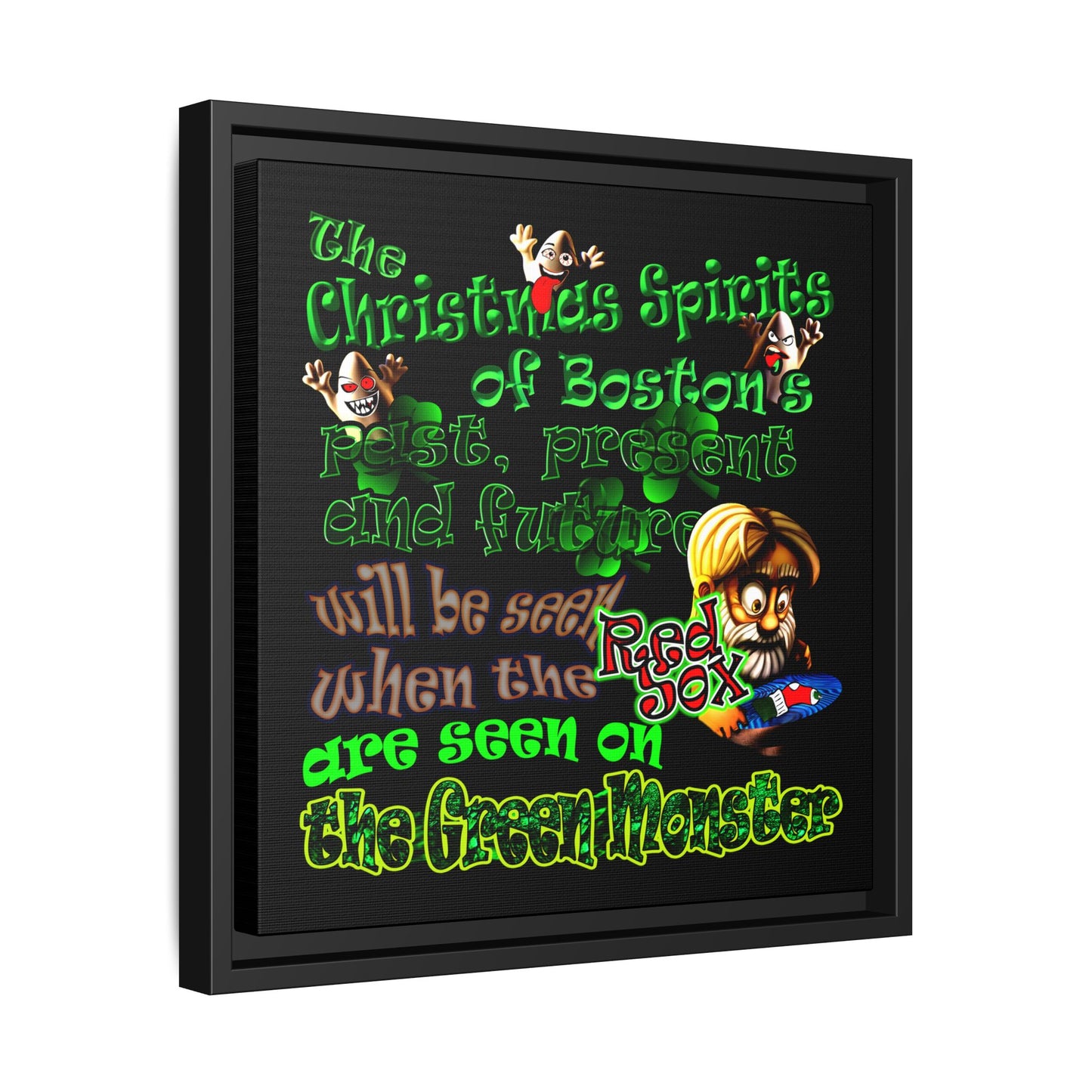 christmas spirits of boston - framed canvas art (black)