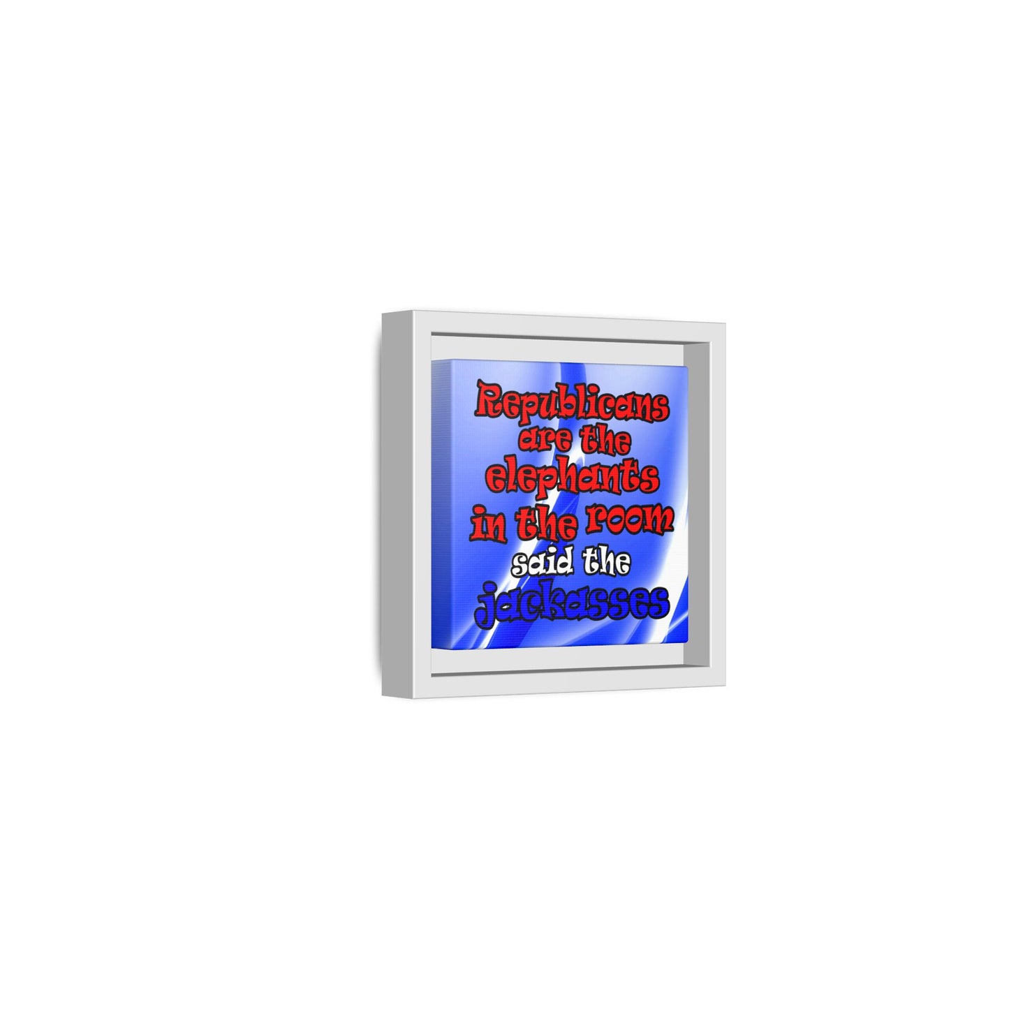 donkeys and elephants - framed canvas art (blue-white wave)