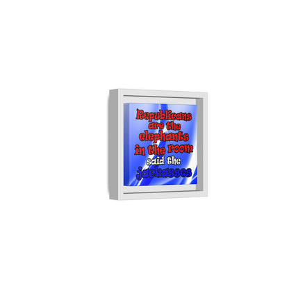 donkeys and elephants - framed canvas art (blue-white wave)