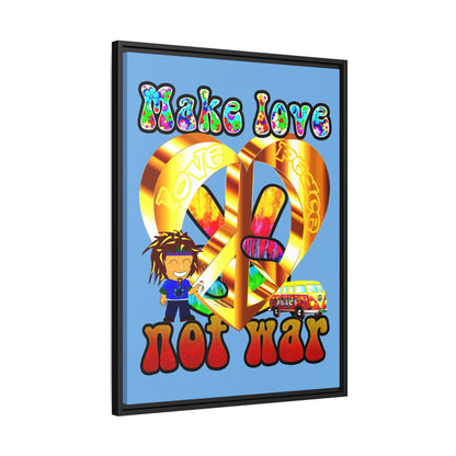 love peace - framed canvas art (light blue)