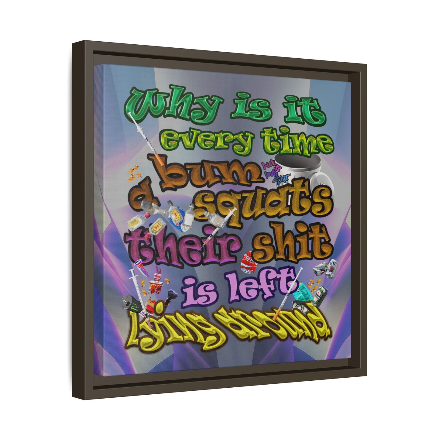 the bum's shit - framed canvas art (grey-pink wave)