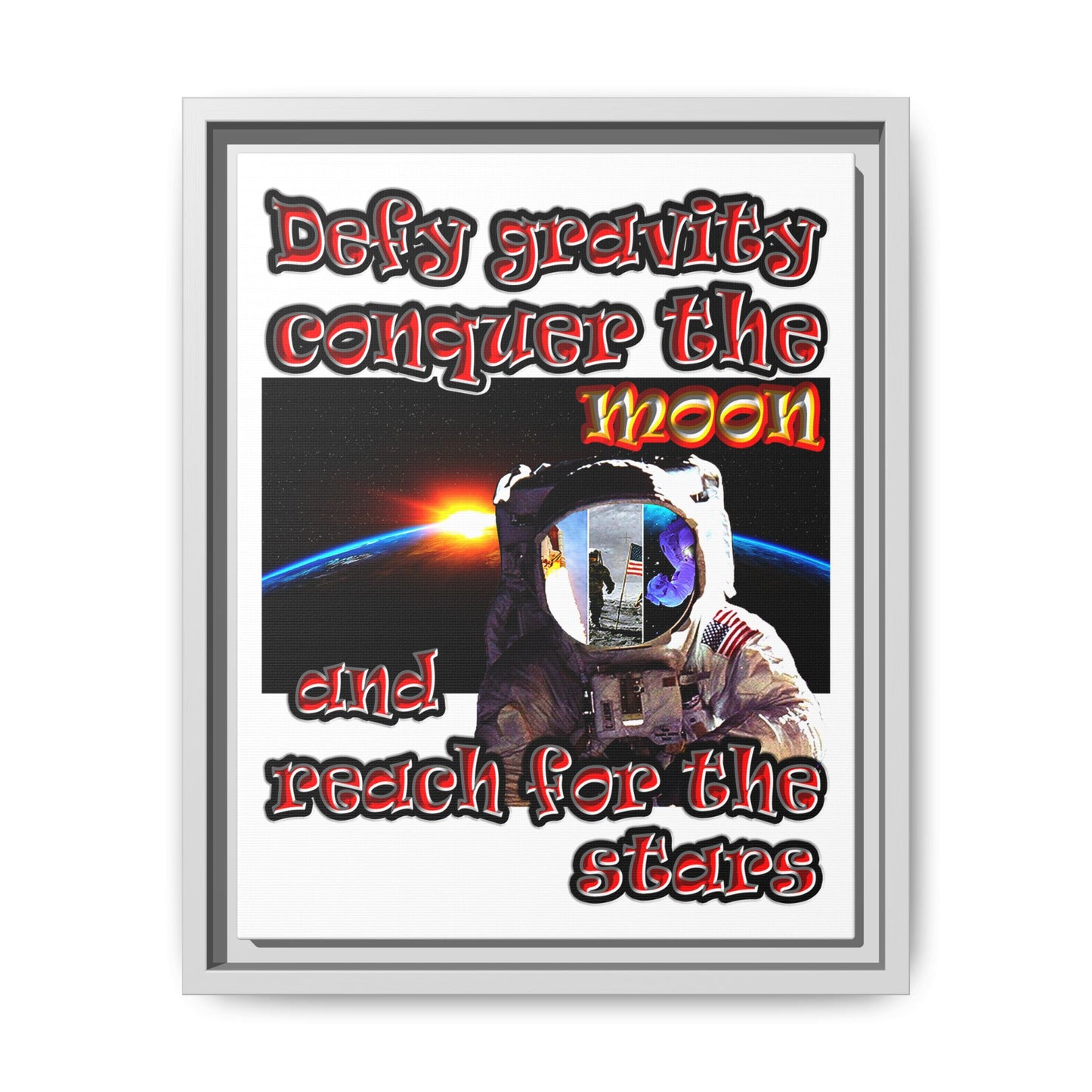 defy conquer reach - framed canvas art (white)