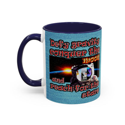 defy conquer reach - Accent Mug (faded blue)
