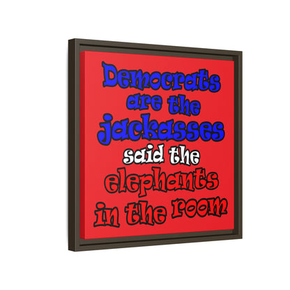 donkeys and elephants - framed canvas art (red)