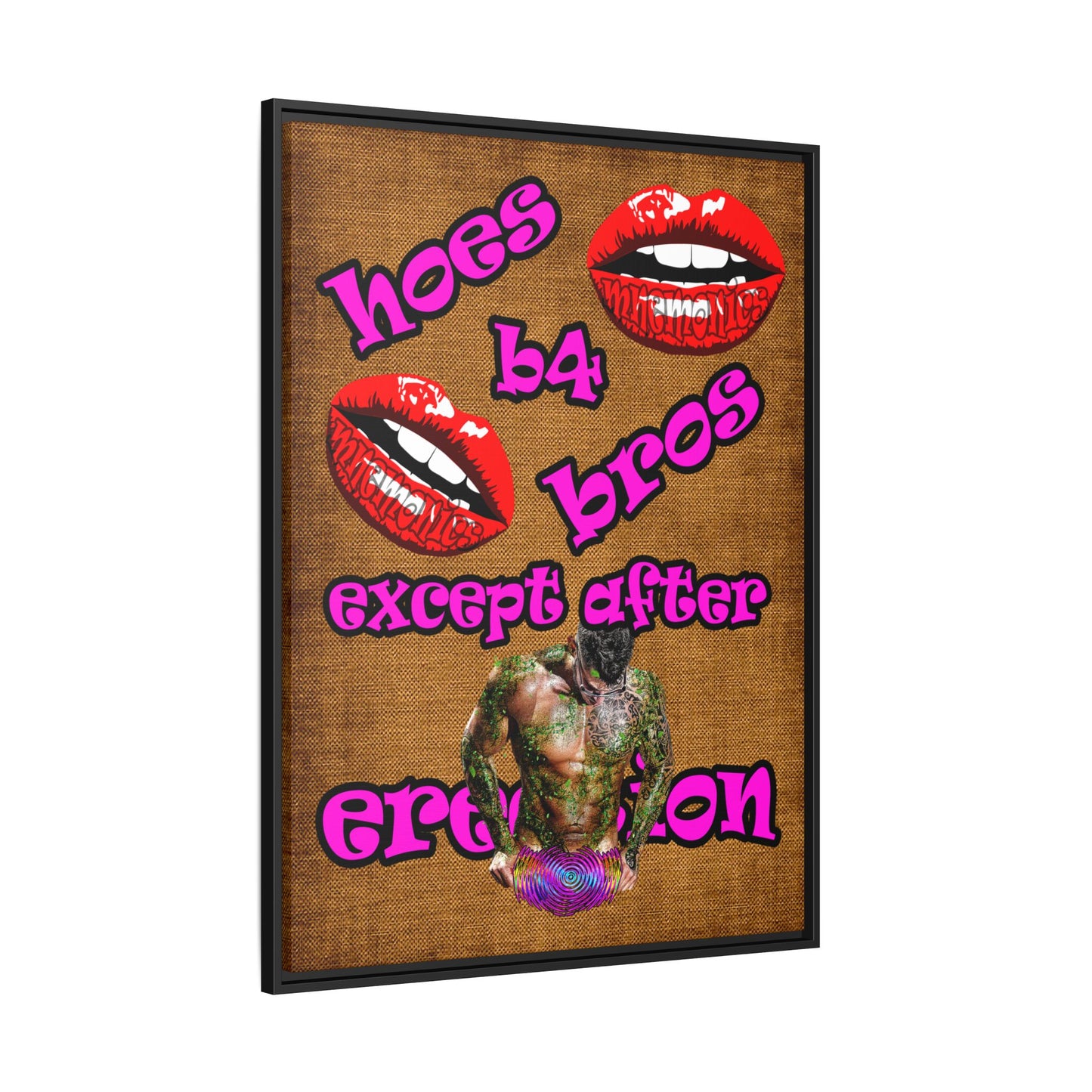 hoes b4 bros - framed canvas art (brown papyrus)