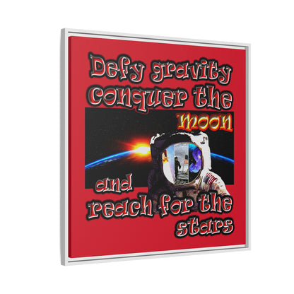 defy conquer reach - framed canvas art (dark red)