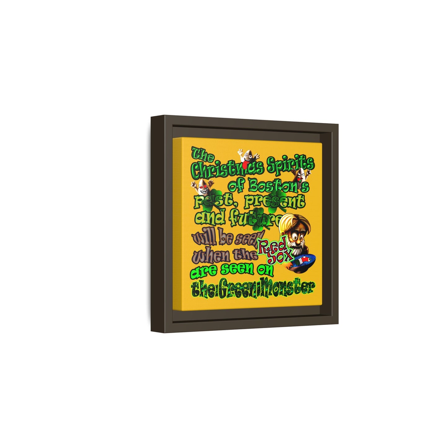 christmas spirits of boston - framed canvas art (yellow)