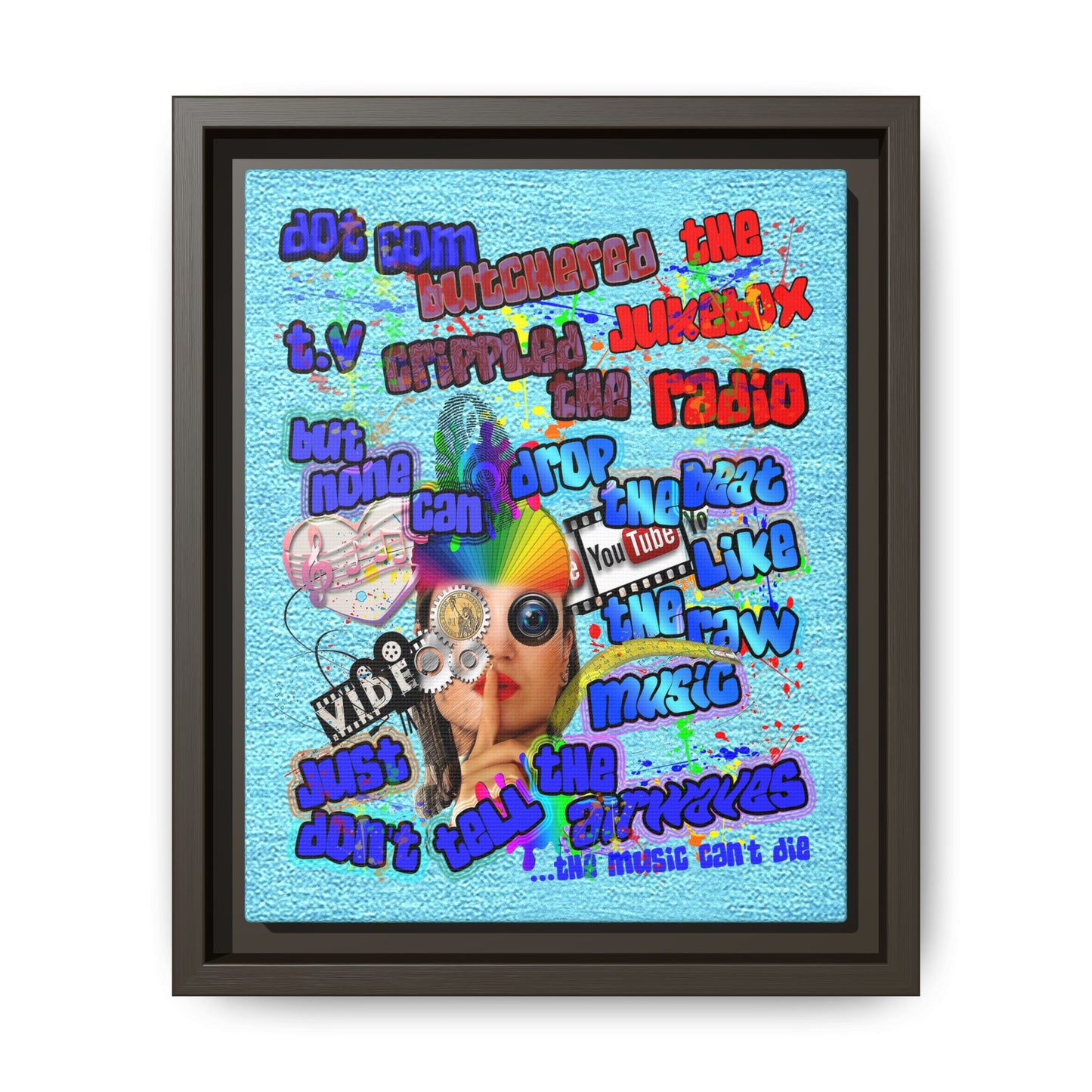 drop the beat - framed canvas art (faded blue)