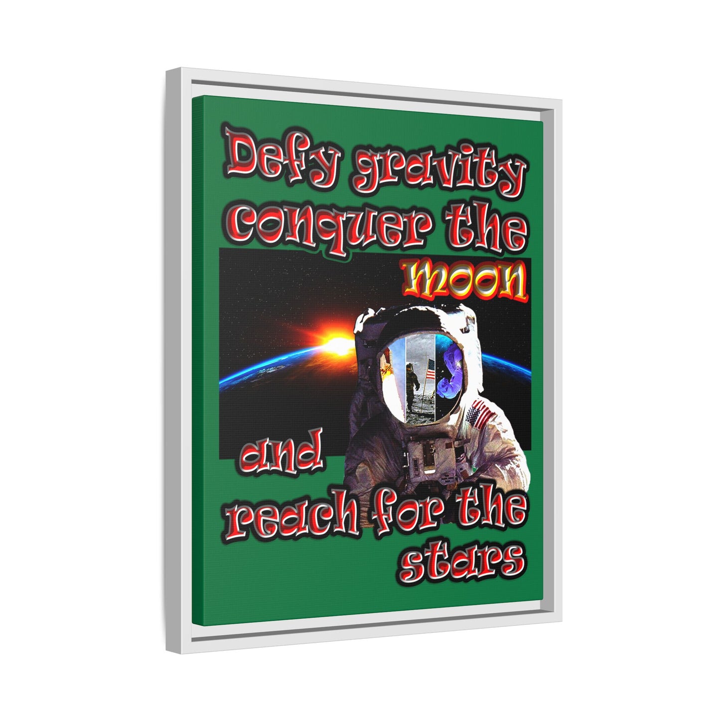 defy conquer reach - framed canvas art (dark green)