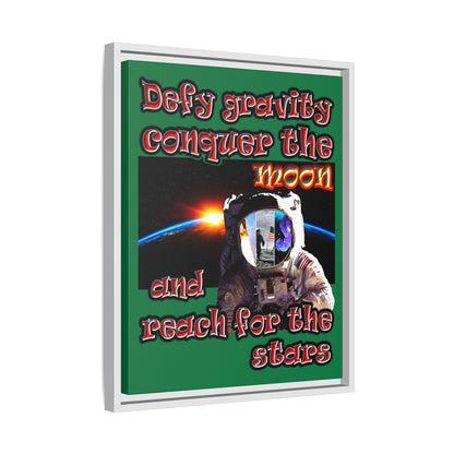 defy conquer reach - framed canvas art (dark green)