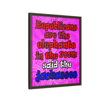 donkeys and elephants - framed canvas art (pink swirl)