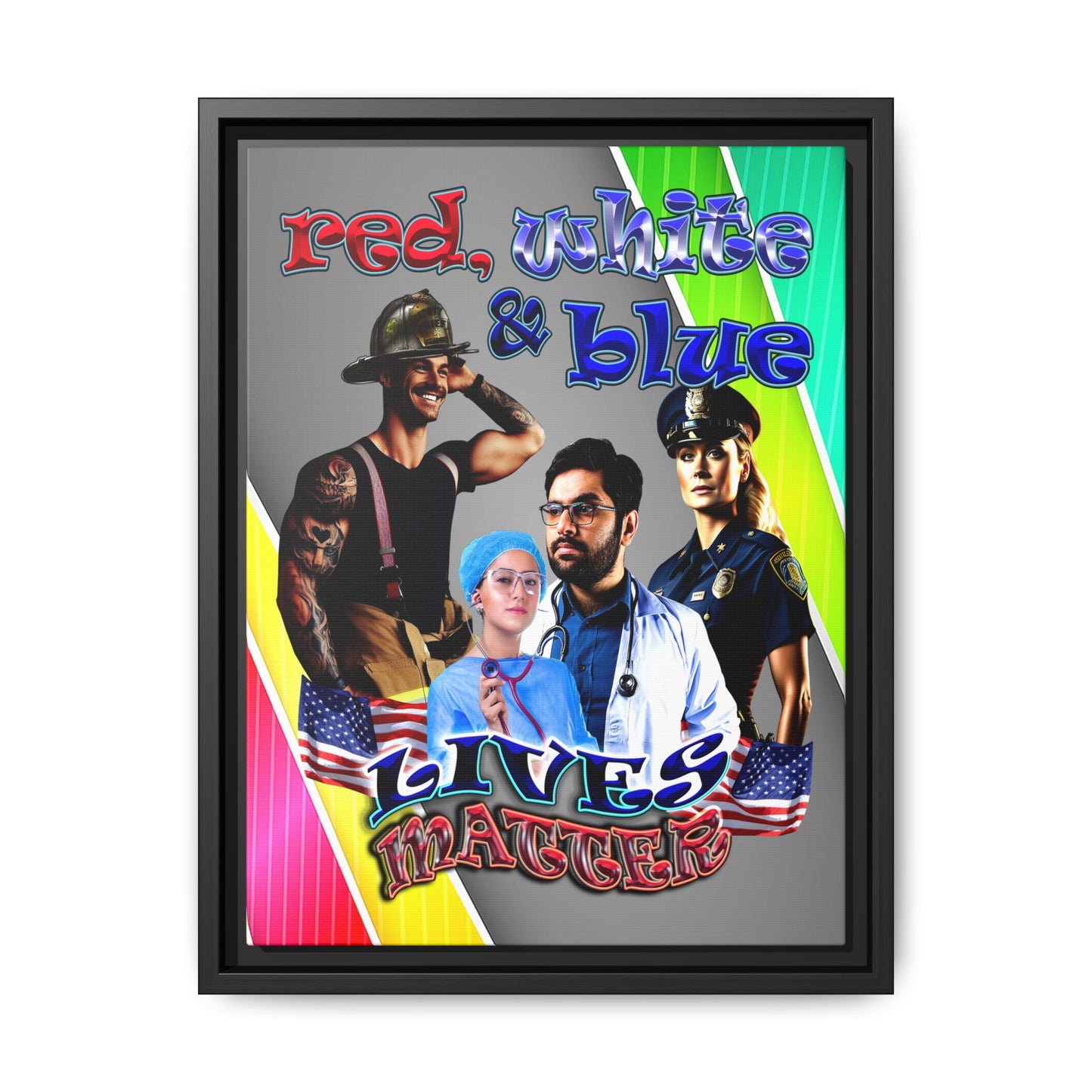 rw&b lives matter - framed canvas art (rainbow split)