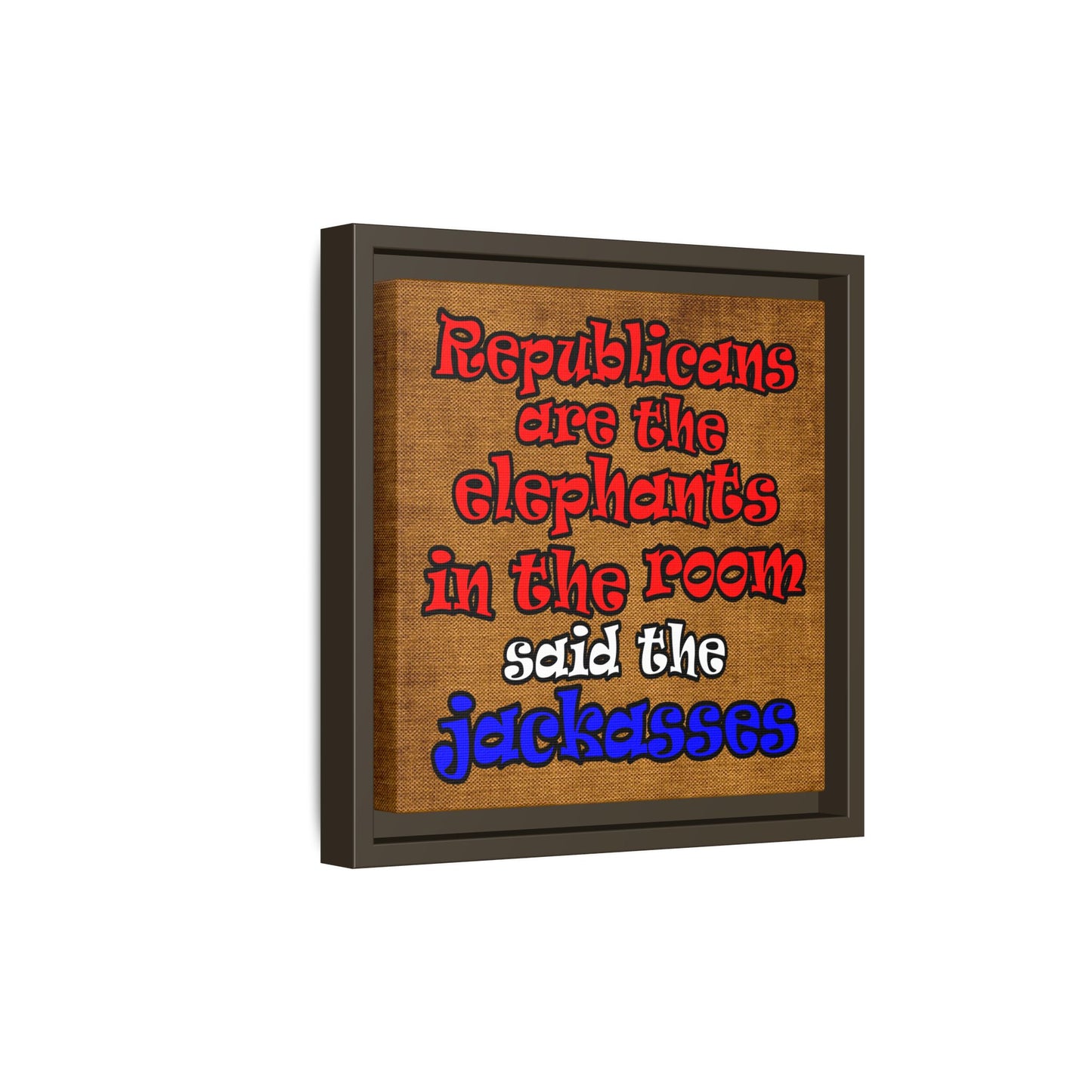 donkeys and elephants - framed canvas art (brown papyrus)