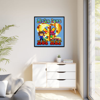 love peace - framed canvas art (light blue)
