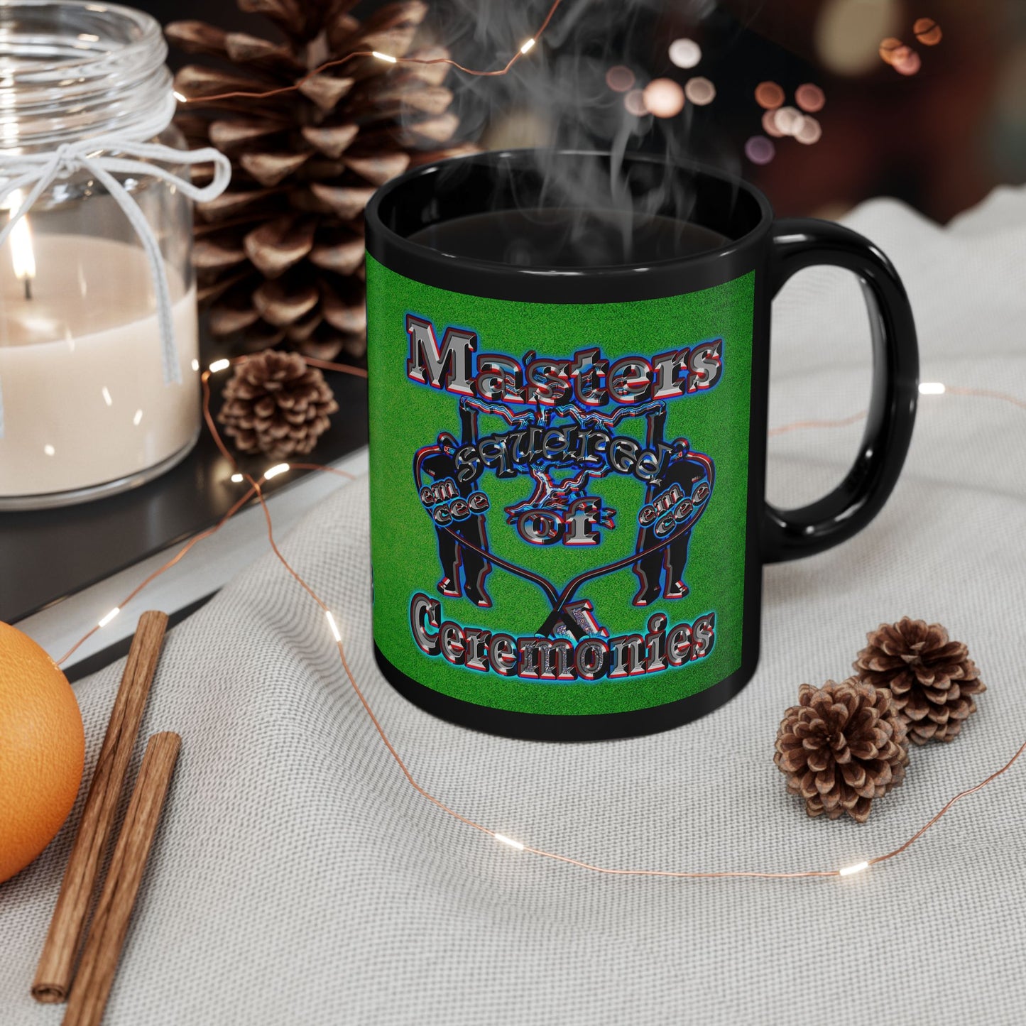 em cee squared - Black Mug (green turf)