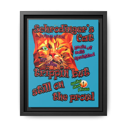 schrodinger's cat - framed canvas art (turquoise)