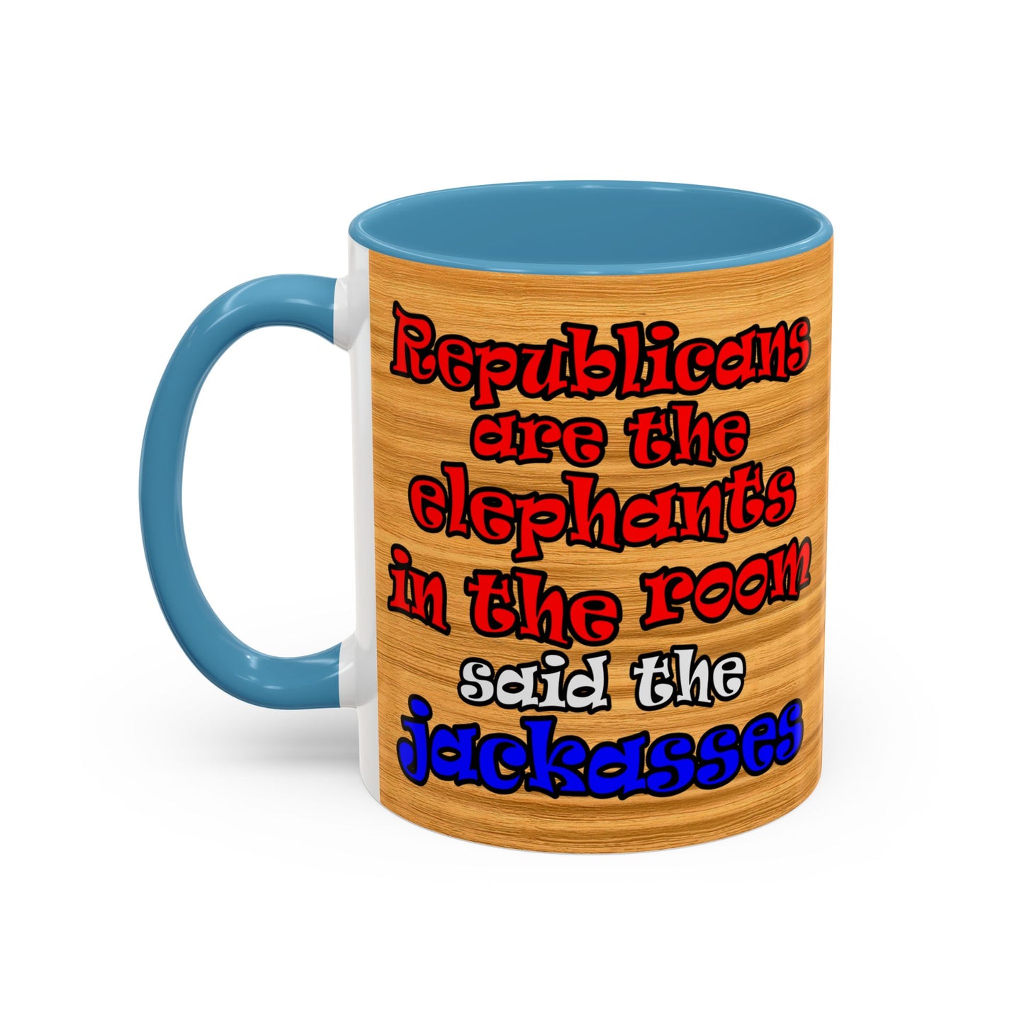donkeys and elephants - Accent Mug (butterscotch wood finish)
