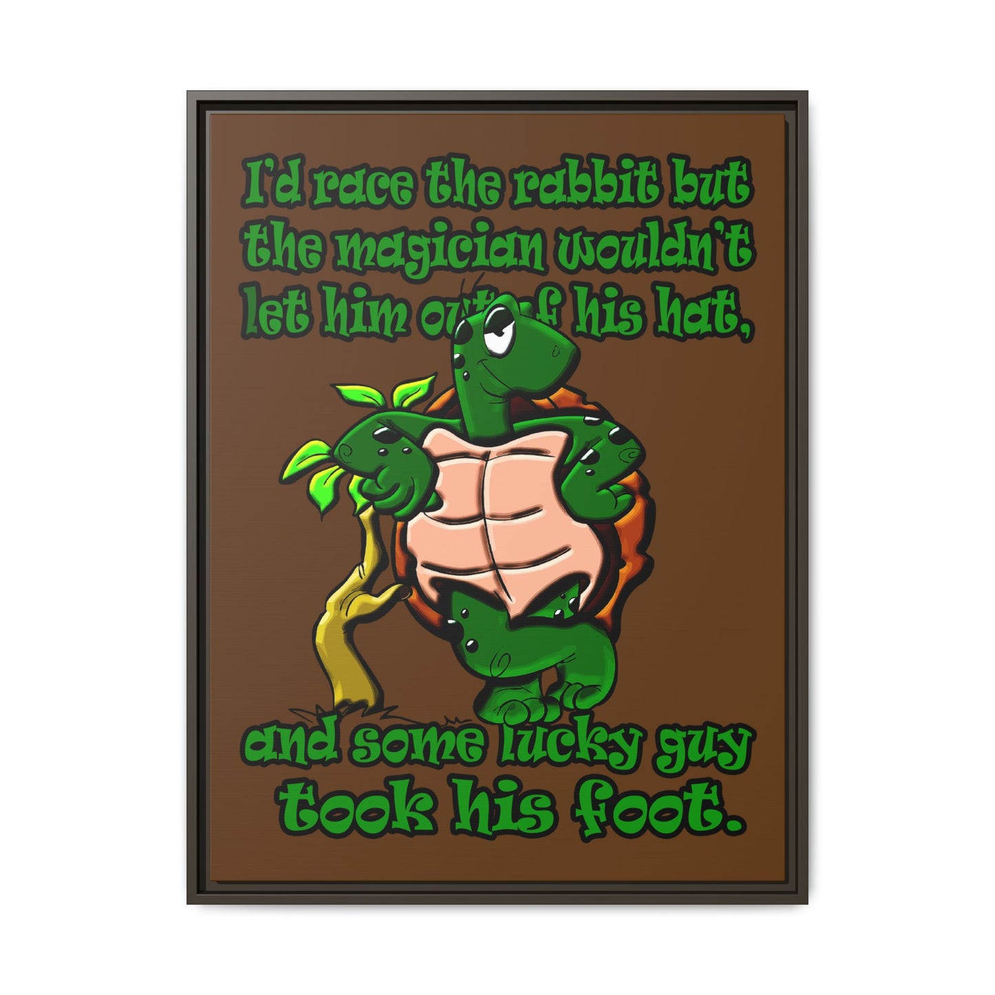 turtle race - framed canvas art (brown)