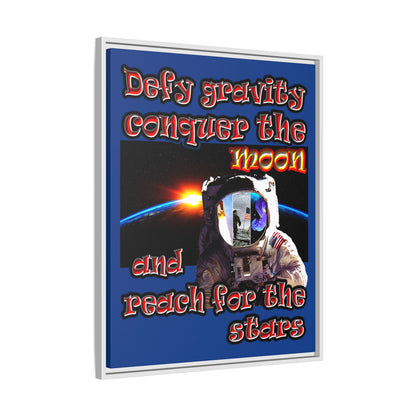 defy conquer reach - framed canvas art (dark blue)