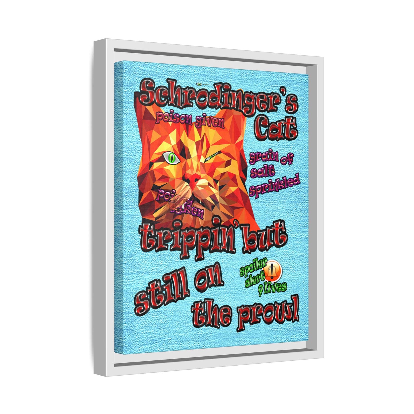 schrodinger's cat - framed canvas art (faded blue)