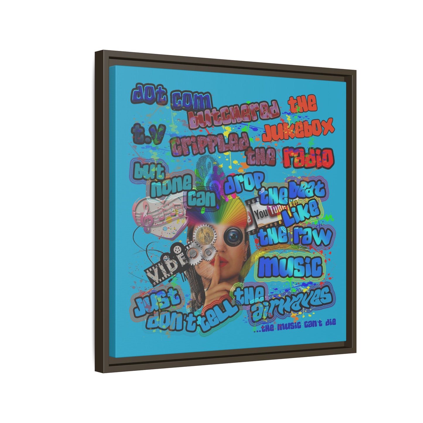 drop the beat - framed canvas art (turquoise)
