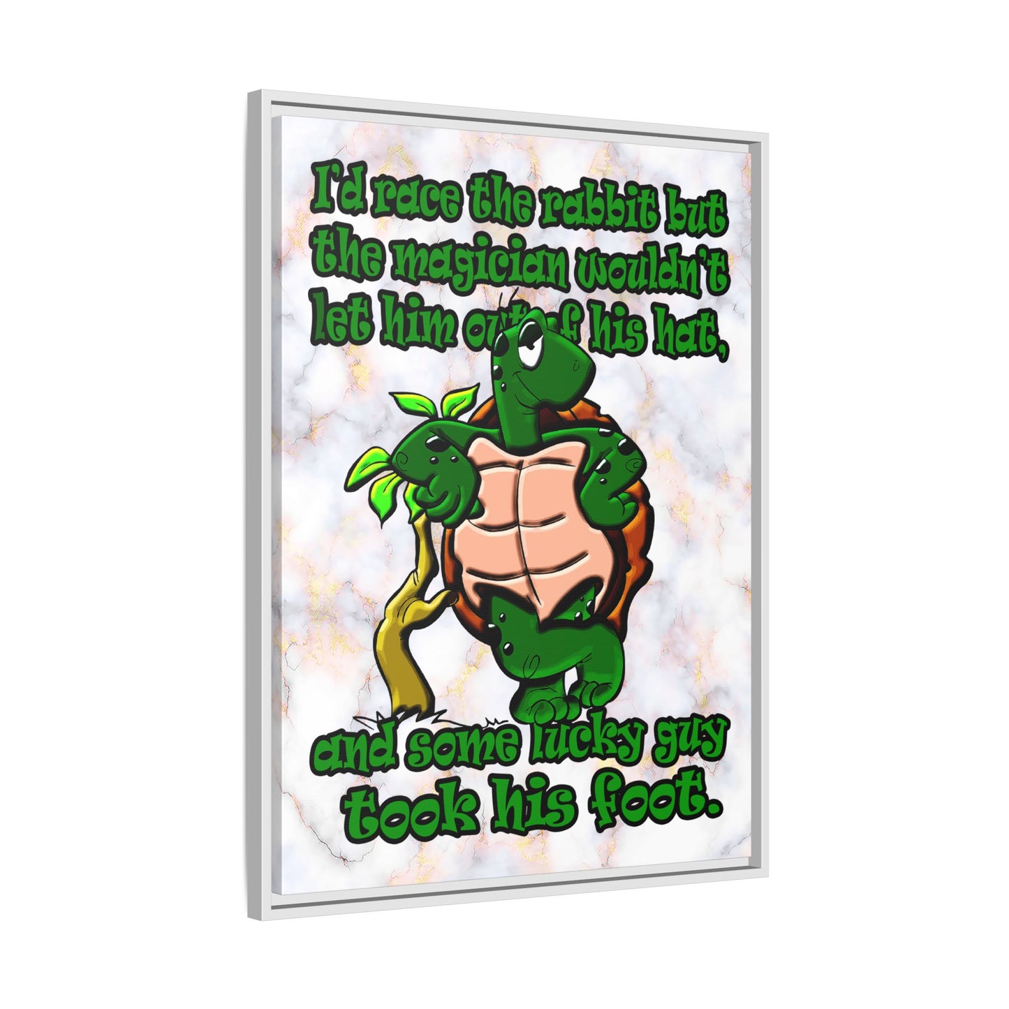 turtle race - framed canvas art (white marble)
