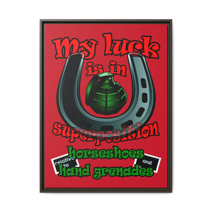 my luck - framed canvas art (dark red)