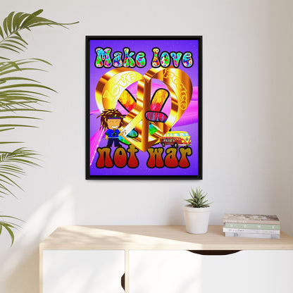 love peace - framed canvas art (purple-pink wave)