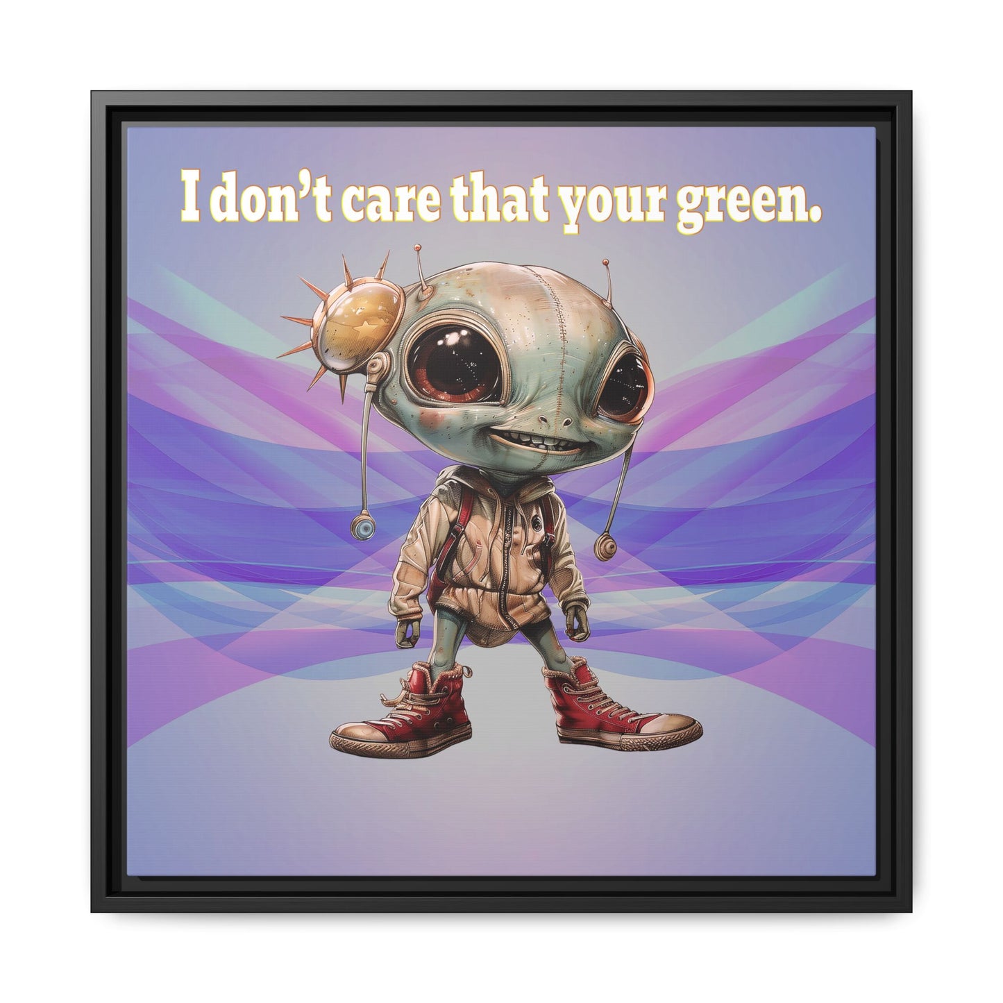 I don't care that your green - framed canvas art (light blue-pink wave)