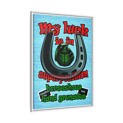 my luck - framed canvas art (faded blue)