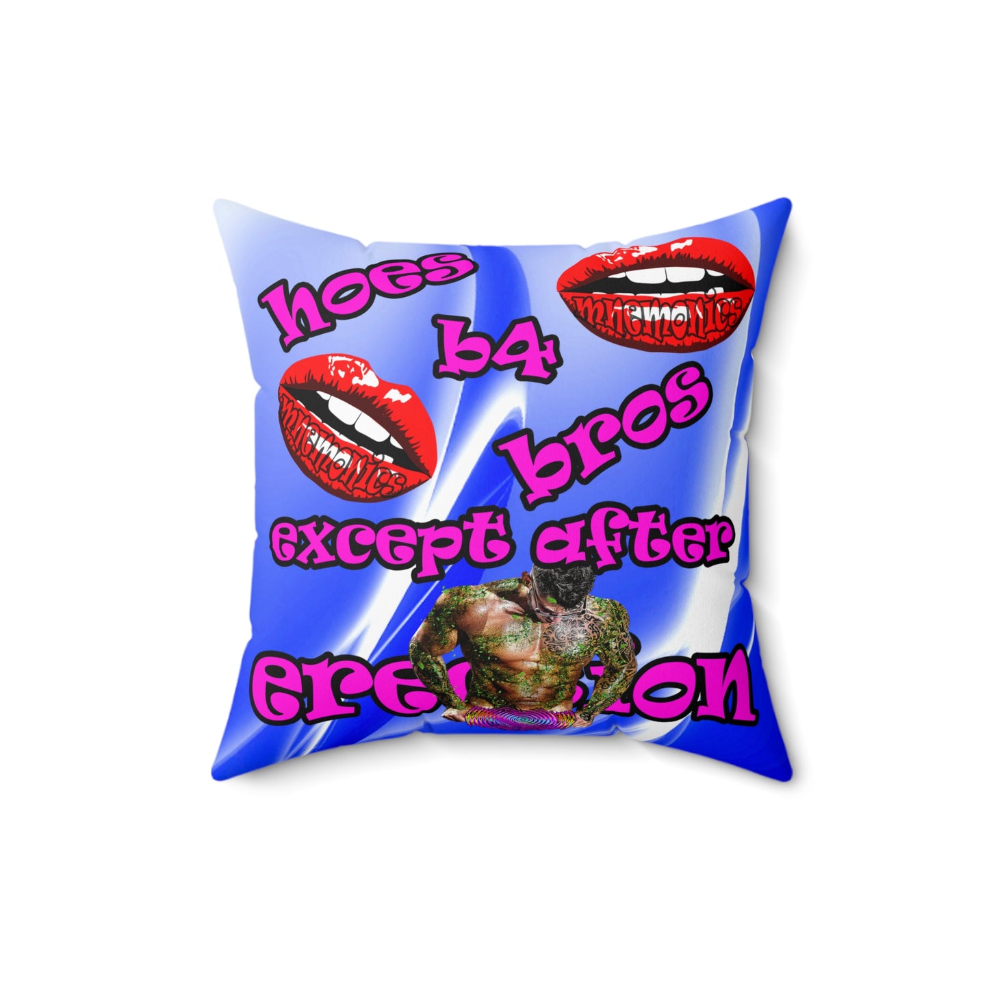 hoes b4 bros - Spun Polyester Square Pillow - (blue-white wave)