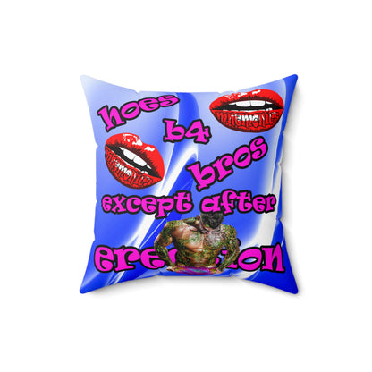 hoes b4 bros - Spun Polyester Square Pillow - (blue-white wave)