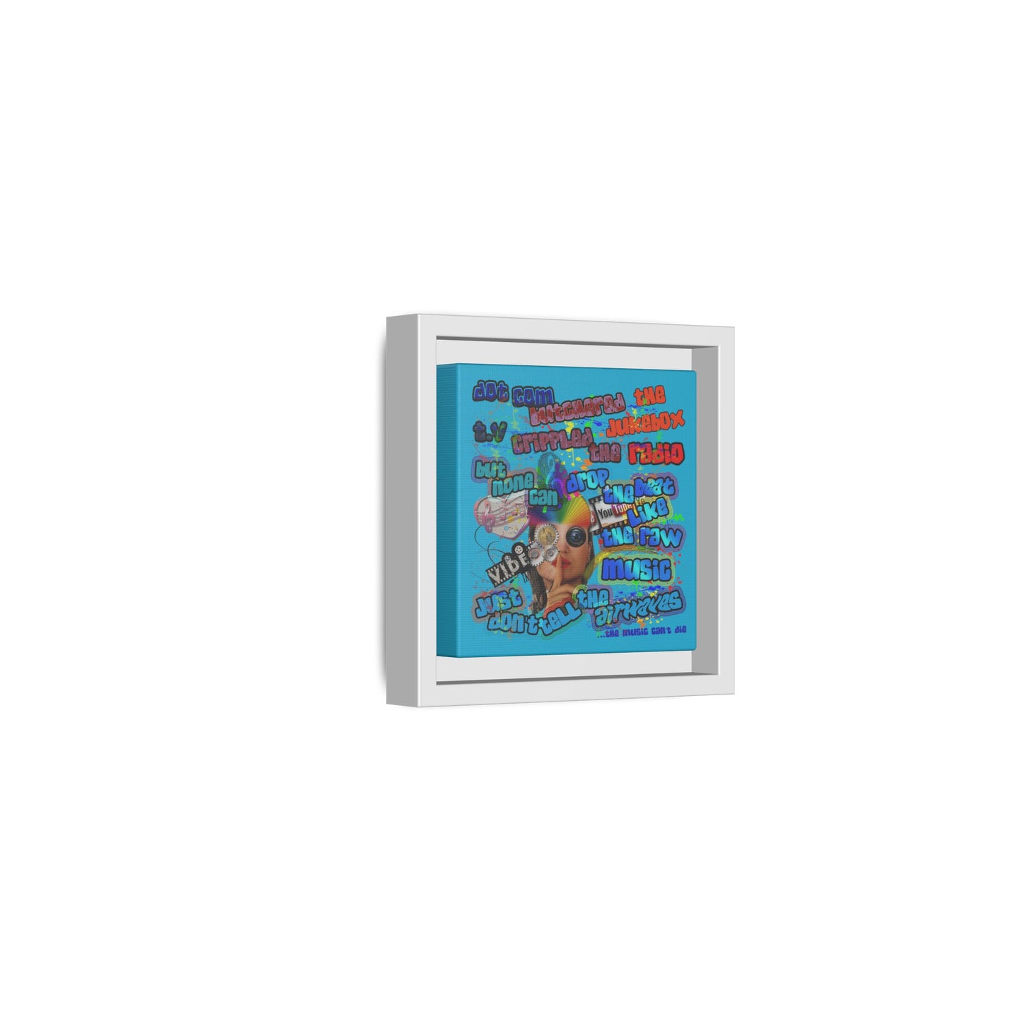 drop the beat - framed canvas art (turquoise)