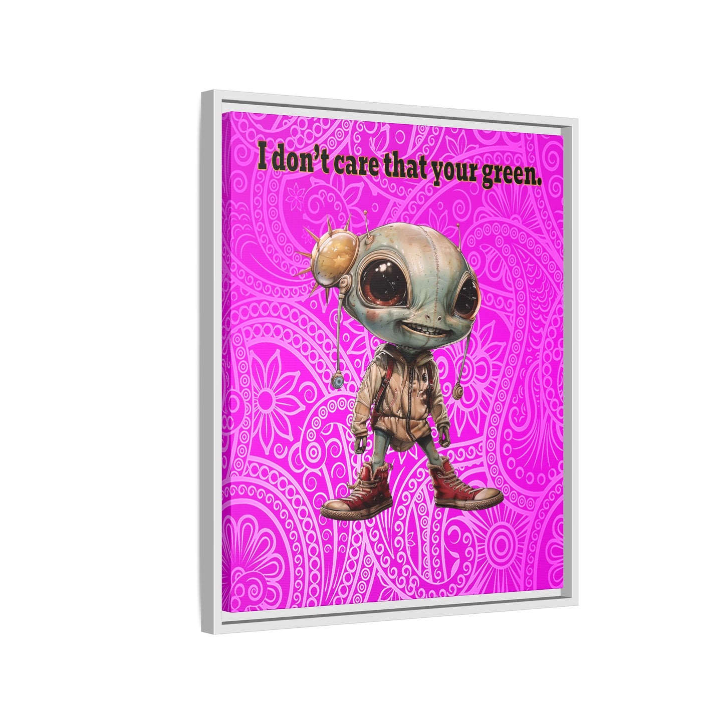 I don't care that your green - framed canvas art (pink swirl)