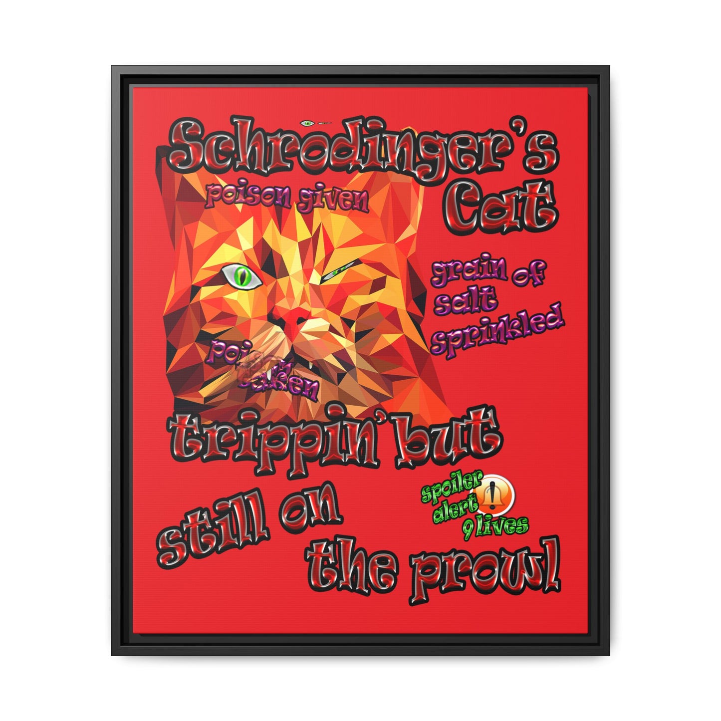 schrodinger's cat - framed canvas art (red)