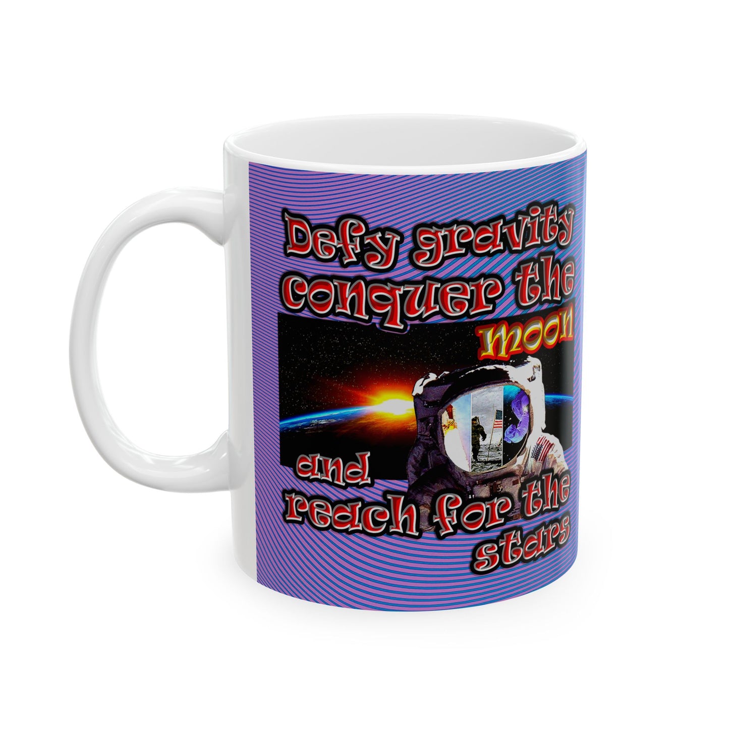 defy conquer reach - White Mug (light blue-purple wave)