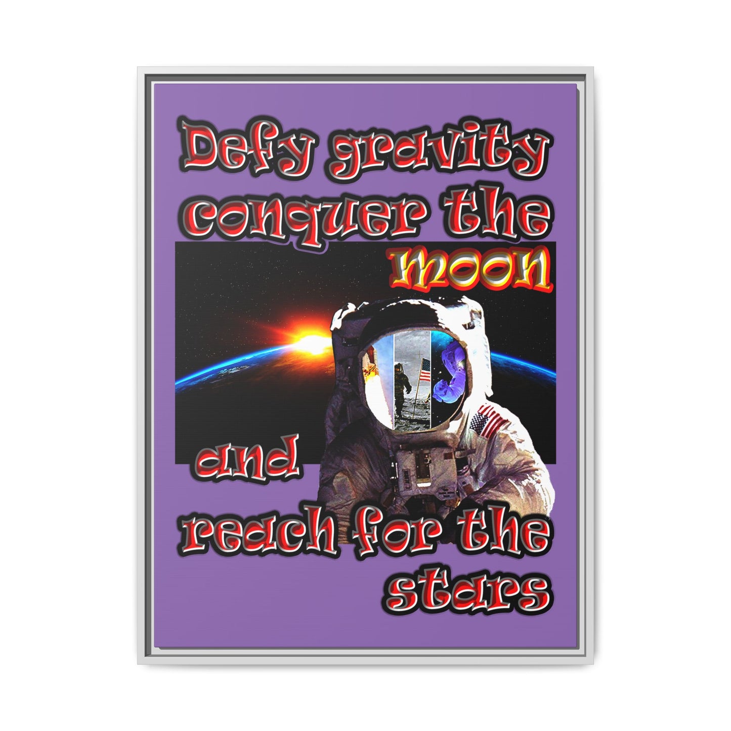 defy conquer reach - framed canvas art (light purple)