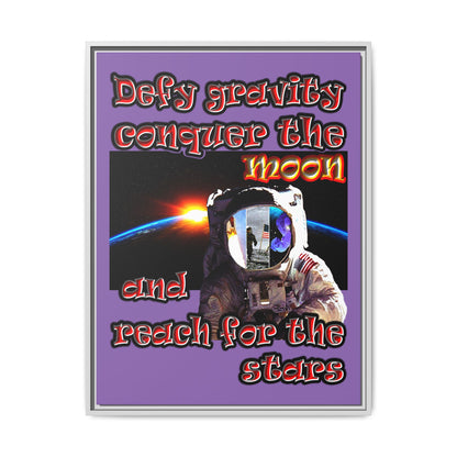 defy conquer reach - framed canvas art (light purple)